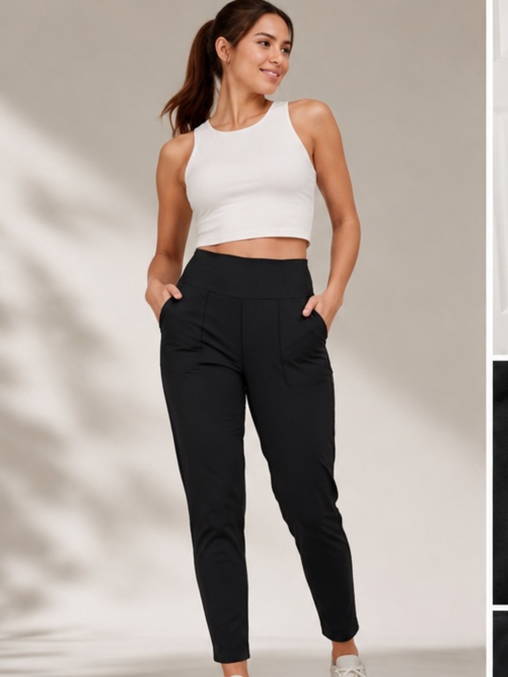 #332 Athleta Black Utility Travel Hiking Pants Zip Pockets M